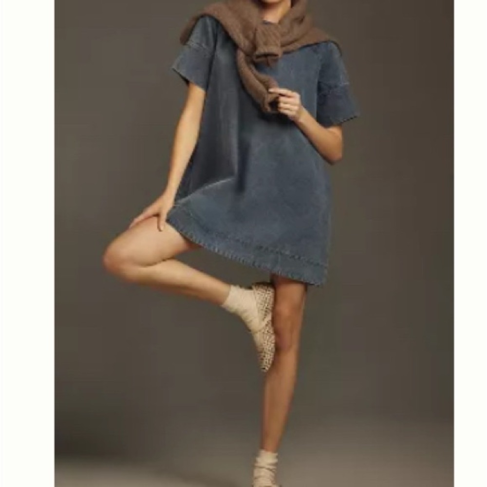 Anthropologie Porridge short sleeved denim swing dress